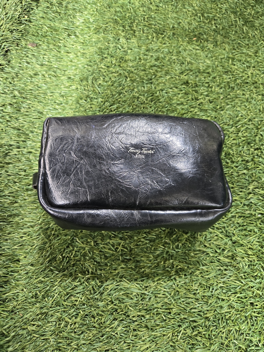 VTG Tommy Traveler Black Dopp Kit Toiletry Shaving Travel Bag Yellow Lining